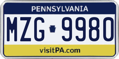 PA license plate MZG9980