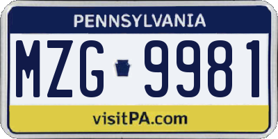 PA license plate MZG9981
