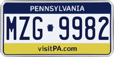 PA license plate MZG9982
