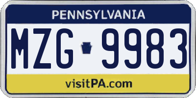 PA license plate MZG9983