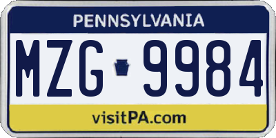 PA license plate MZG9984