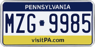 PA license plate MZG9985