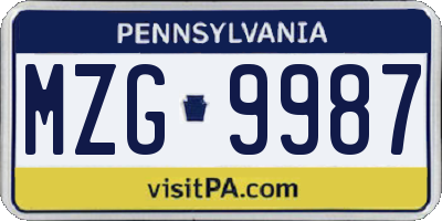 PA license plate MZG9987