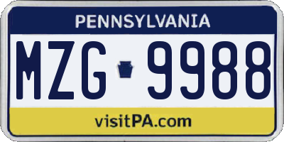 PA license plate MZG9988