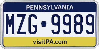 PA license plate MZG9989