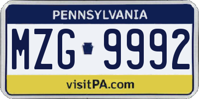 PA license plate MZG9992