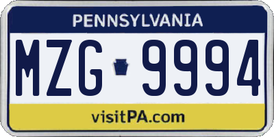 PA license plate MZG9994