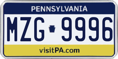 PA license plate MZG9996