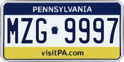 PA license plate MZG9997