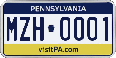 PA license plate MZH0001