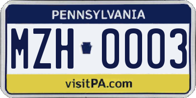 PA license plate MZH0003
