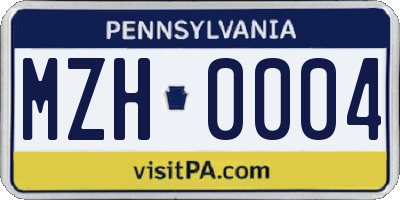PA license plate MZH0004