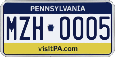 PA license plate MZH0005