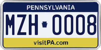 PA license plate MZH0008