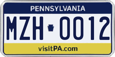 PA license plate MZH0012