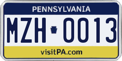 PA license plate MZH0013