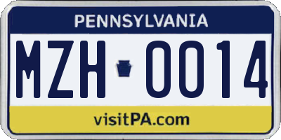 PA license plate MZH0014