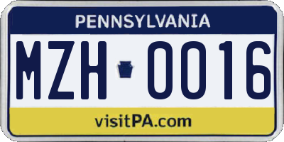PA license plate MZH0016