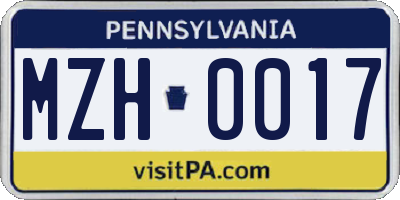 PA license plate MZH0017