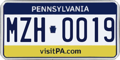 PA license plate MZH0019