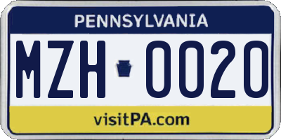 PA license plate MZH0020