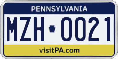 PA license plate MZH0021