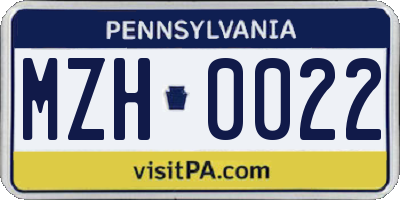 PA license plate MZH0022