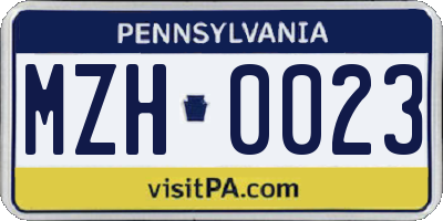 PA license plate MZH0023