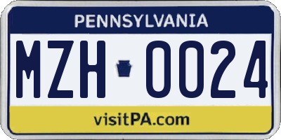 PA license plate MZH0024