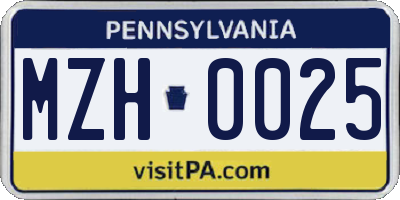 PA license plate MZH0025