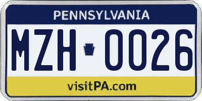 PA license plate MZH0026