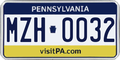 PA license plate MZH0032
