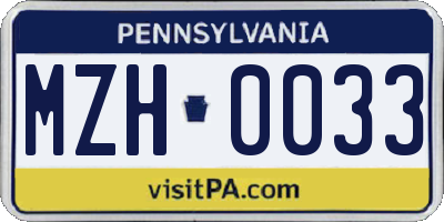 PA license plate MZH0033