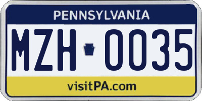 PA license plate MZH0035