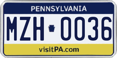 PA license plate MZH0036