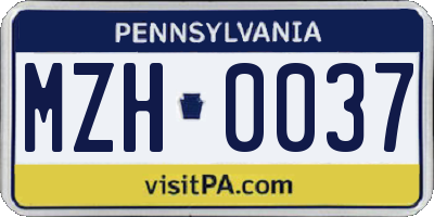 PA license plate MZH0037