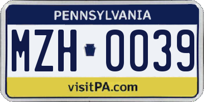 PA license plate MZH0039