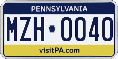 PA license plate MZH0040