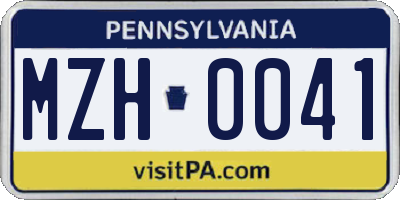 PA license plate MZH0041