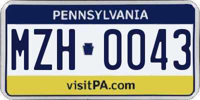 PA license plate MZH0043