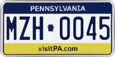 PA license plate MZH0045