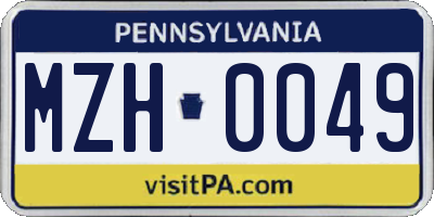 PA license plate MZH0049