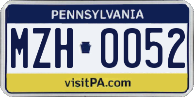 PA license plate MZH0052