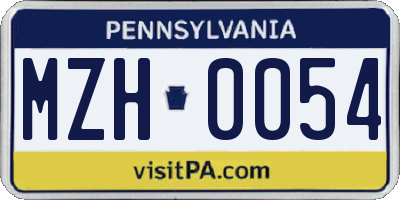 PA license plate MZH0054