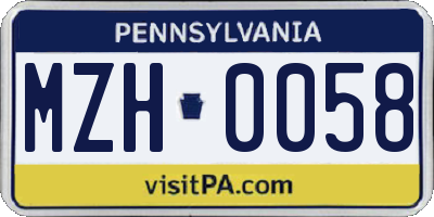 PA license plate MZH0058
