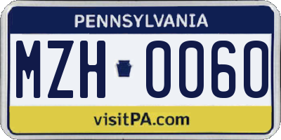 PA license plate MZH0060