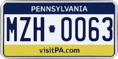 PA license plate MZH0063
