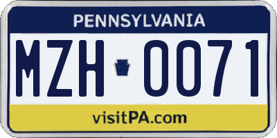 PA license plate MZH0071
