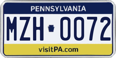 PA license plate MZH0072