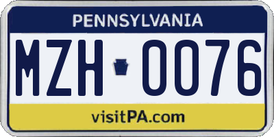 PA license plate MZH0076